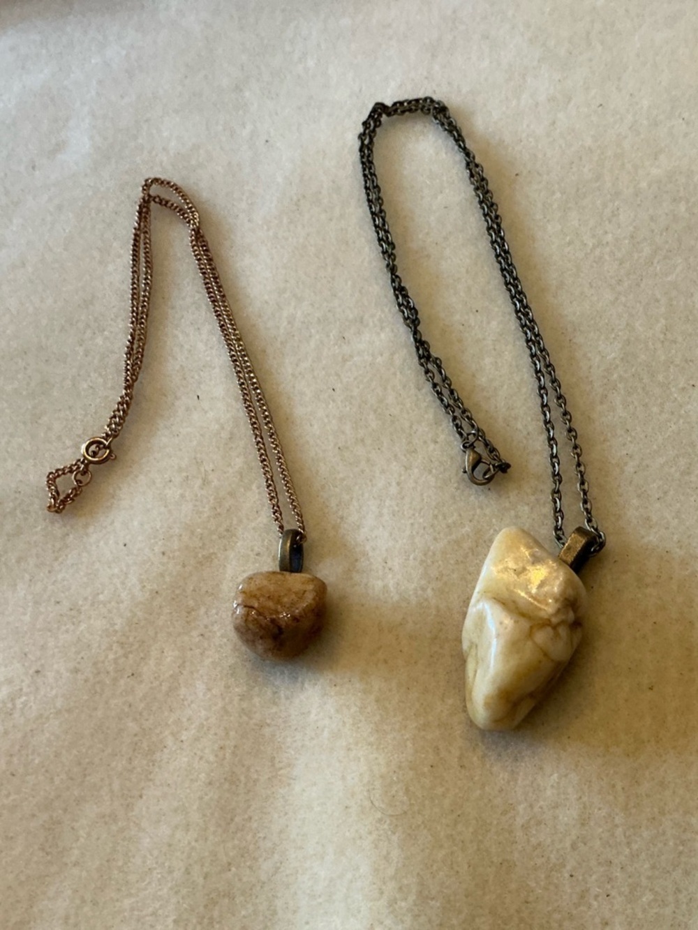 Handmade Up-cycled Chain Necklace with Stone tumbled Pendant, set of 2